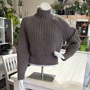 H&M Chunky Knit Turtleneck crop Sweater - dark grey small
